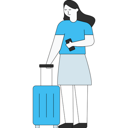 Woman standing with baggage  Illustration