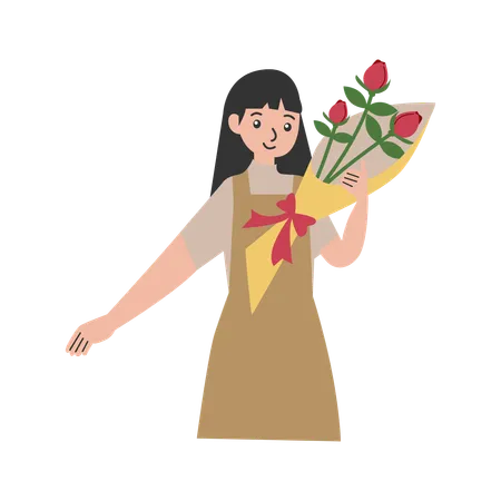 Woman standing with bouquet  Illustration