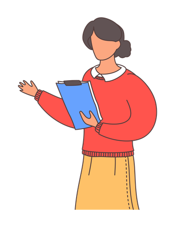 Woman standing with business clipboard  Illustration
