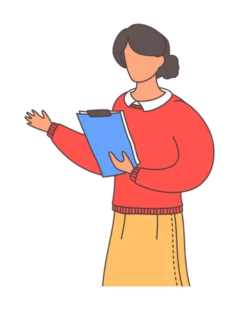 Woman standing with business clipboard  Illustration