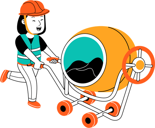 Woman standing with concrete mixer  Illustration