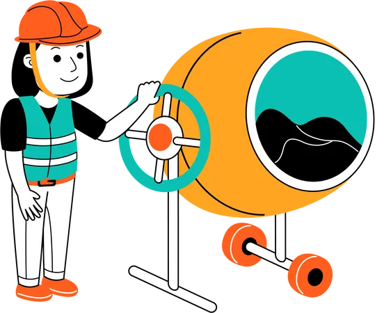 Woman standing with concrete mixer  Illustration