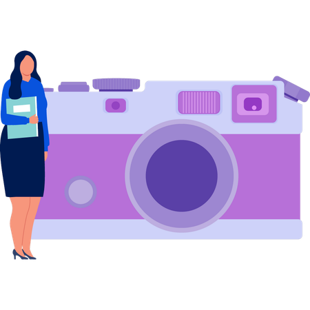 Woman standing with digital camera  Illustration