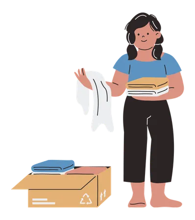 Woman Standing with Donate Box of Clothes  Illustration