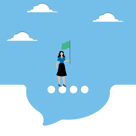 Woman standing with flag on speech bubble  Illustration