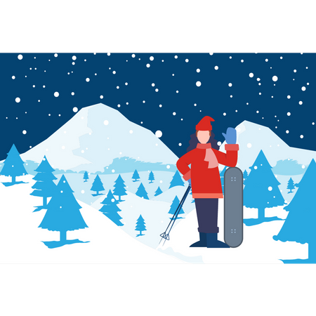 Woman standing with ice skiing  Illustration