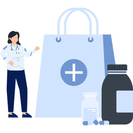 Woman standing with medical bag  Illustration