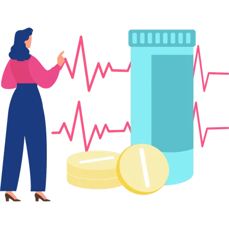 Woman standing with pills  Illustration