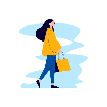 Woman standing with shopping bag  Illustration