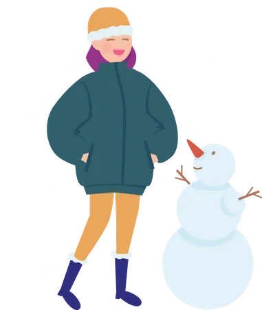 Woman standing with snowman  Illustration