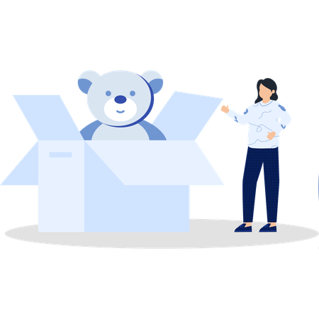 Woman standing with teddy bear  Illustration