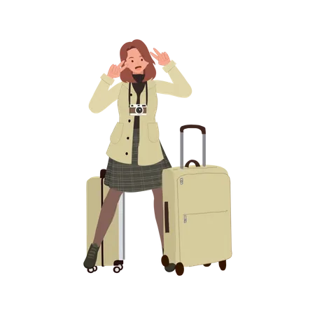 Woman standing with travel bag  Illustration