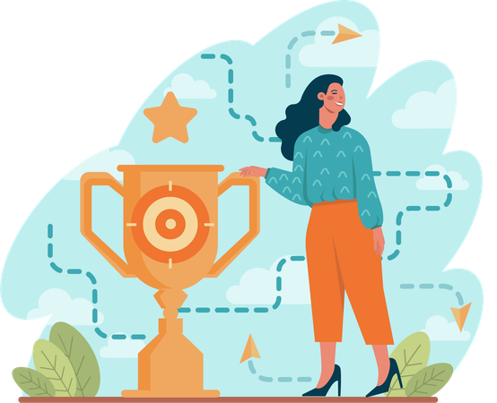 Woman standing with trophy cup  Illustration