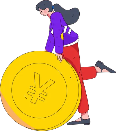 Woman standing with yuan coin  Illustration