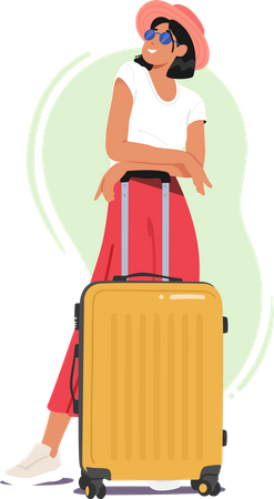 Woman Stands Beside Luggage  Illustration