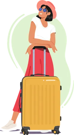 Woman Character Stands Beside Luggage Ready For Travel Or Commute Concept Of Adventure Journey Or Relocation For Travel Companies Or Relocation Services Cartoon People Vector Illustration Illustration