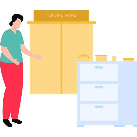 Woman stands in nursing home  Illustration