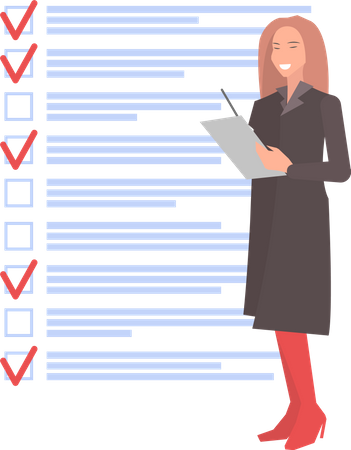 Woman stands near planning schedule  Illustration