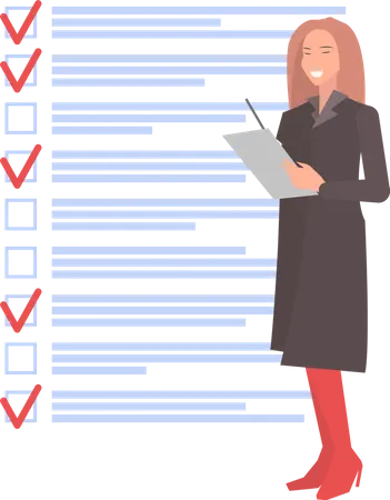 Woman stands near planning schedule  Illustration