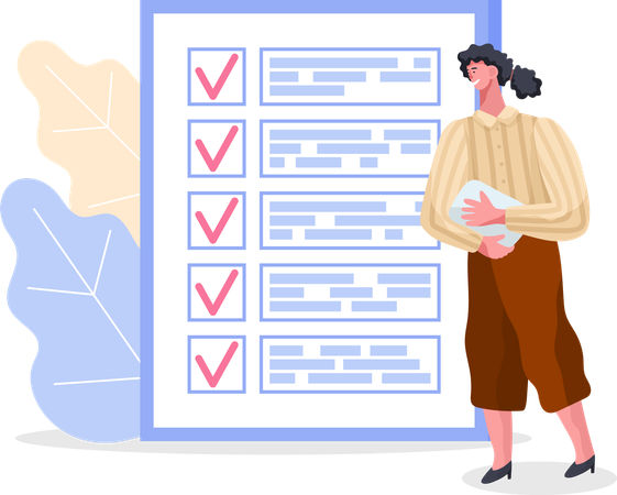 Woman stands near to do list and planning schedule  イラスト