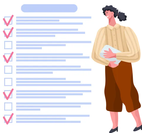 Woman stands near to do list and planning schedule  イラスト