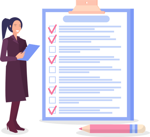 Woman stands near to do list and planning schedule  Illustration