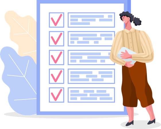 Woman stands near to do list and planning schedule  Illustration