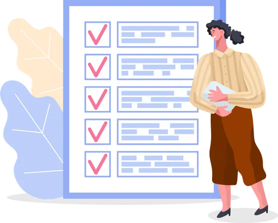 Woman stands near to do list and planning schedule  Illustration