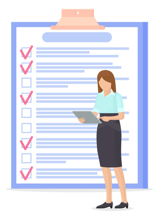 Woman stands near to do list and planning schedule  Illustration