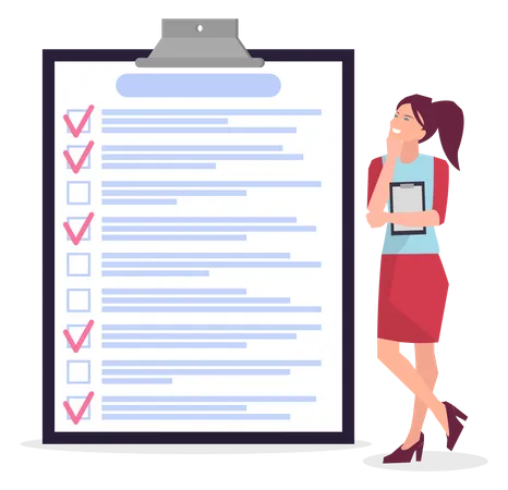 Woman stands near to do list and planning schedule  Illustration