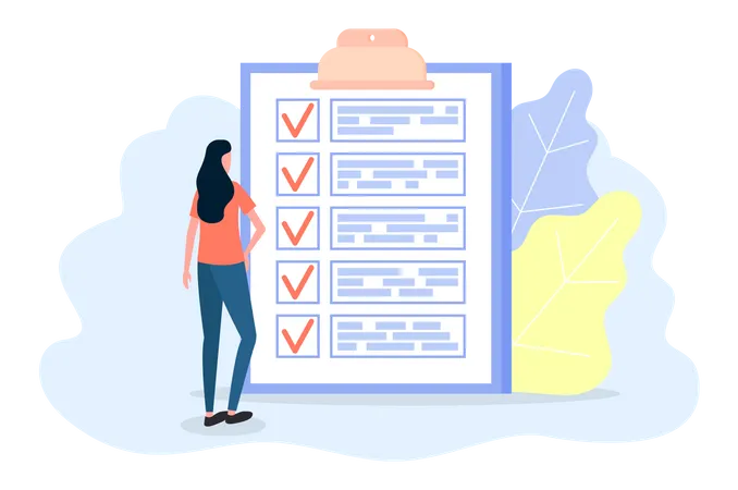 Woman stands near to do list and planning schedule  Illustration