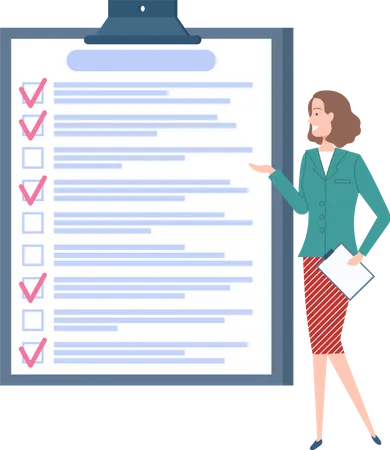 Month Scheduling To Do List Time Management Concept Woman Stands Near To Do Plan And Planning Schedule Plan Fulfilled Task Completed Timetable Sheet Lady Works With Check List Planning Illustration