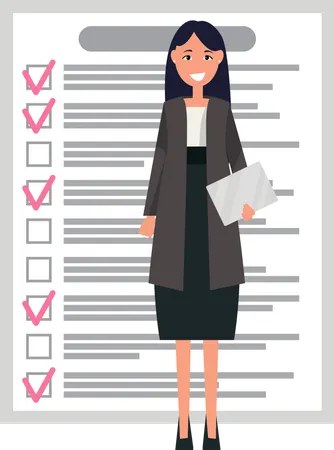 Woman stands with to do list  Illustration