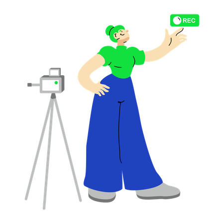 Woman starts remotely recording video  Illustration