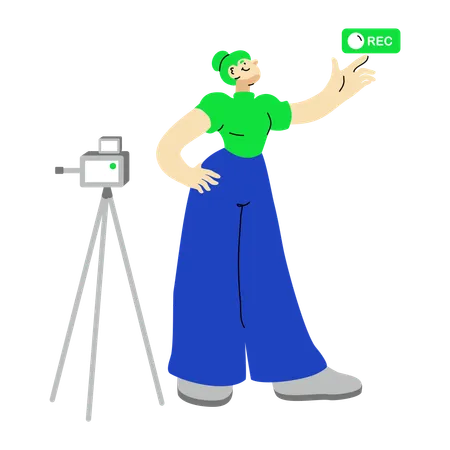 Woman starts remotely recording video  Illustration