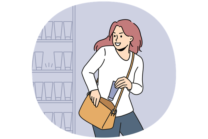 Woman stealing in beauty shop  Illustration
