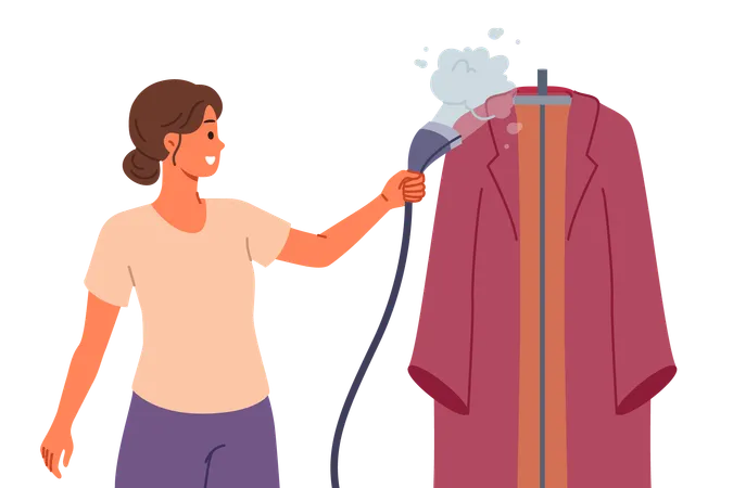 Woman steaming her dress  Illustration