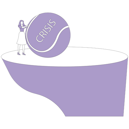 Woman stops crisis ball on cliff  Illustration
