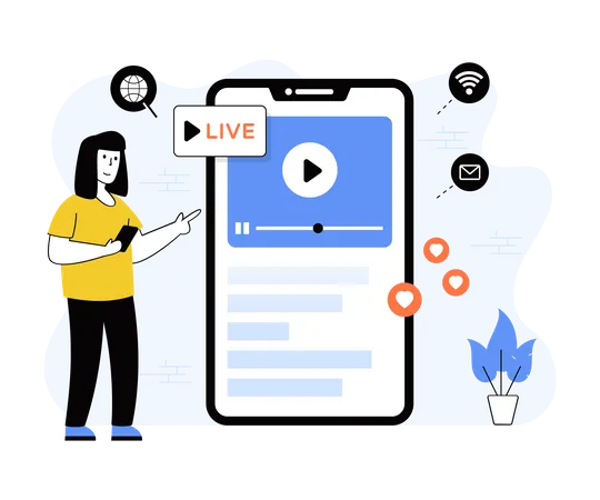 Woman streaming live video  Illustration