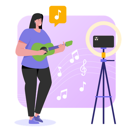 Woman streaming music play online Illustration