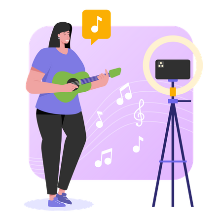 Woman streaming music play online  Illustration