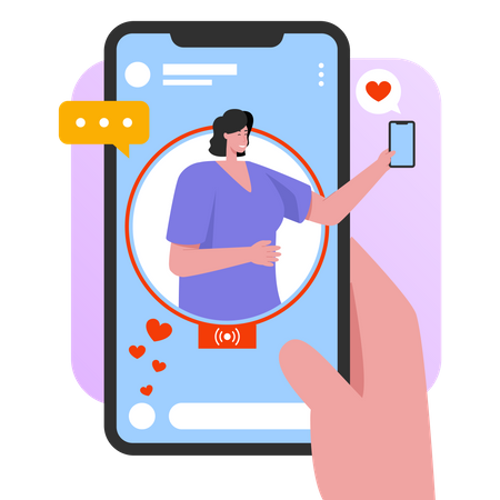 Woman streaming on social media app  Illustration