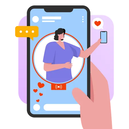 Woman streaming on social media app  Illustration