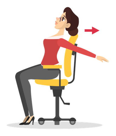 Woman stretching back sitting on chair in office Illustration
