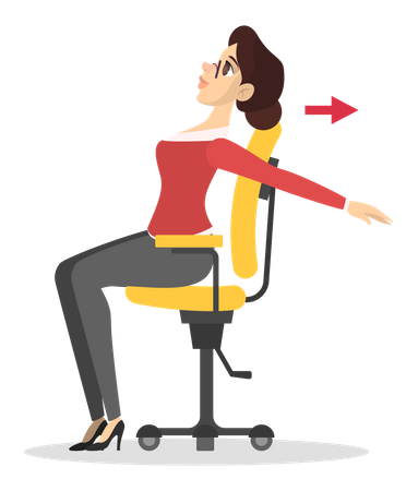 Woman stretching back sitting on chair in office  イラスト