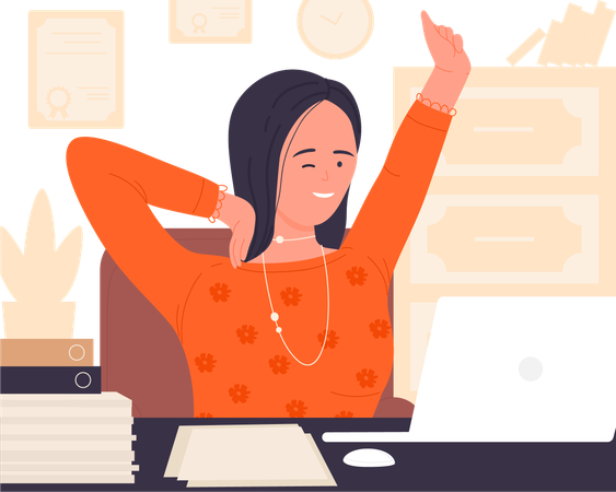 Woman Stretching In Office  Illustration