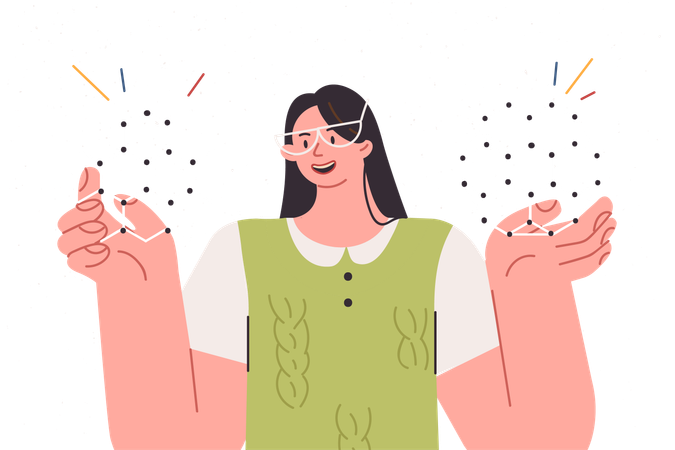 Woman student holds molecular models of chemical elements while studying science at university  イラスト