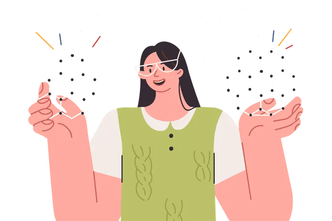 Woman Student Holds Molecular Models Of Chemical Elements Studying Science At University Girl Scientist Smiles After Understanding Rules Of Using Molecular Structures For Laboratory Research Illustration