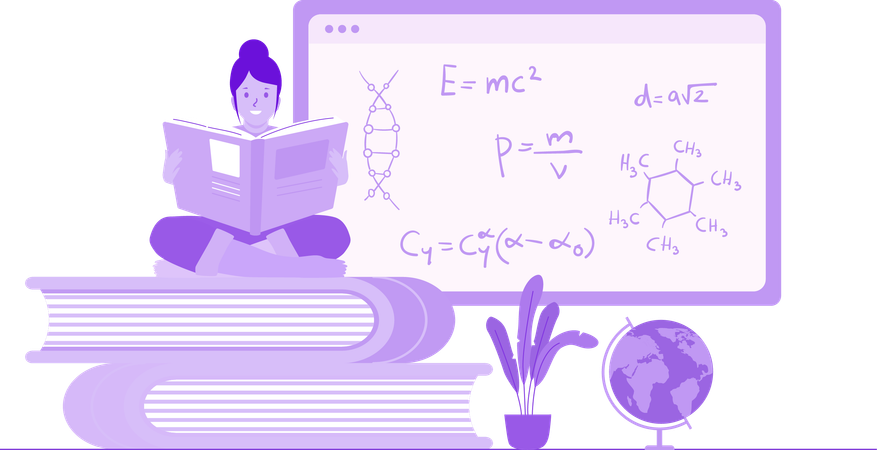 Woman student reading book  Illustration