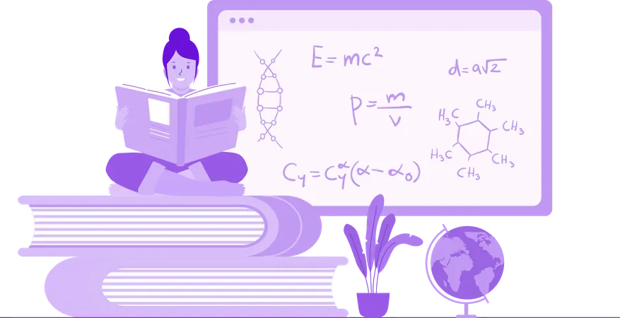 Woman student reading book  Illustration